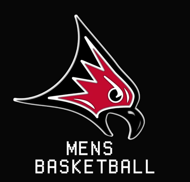UW-River Falls Falcons men's basketball logo, a red and black falcon head on a black background